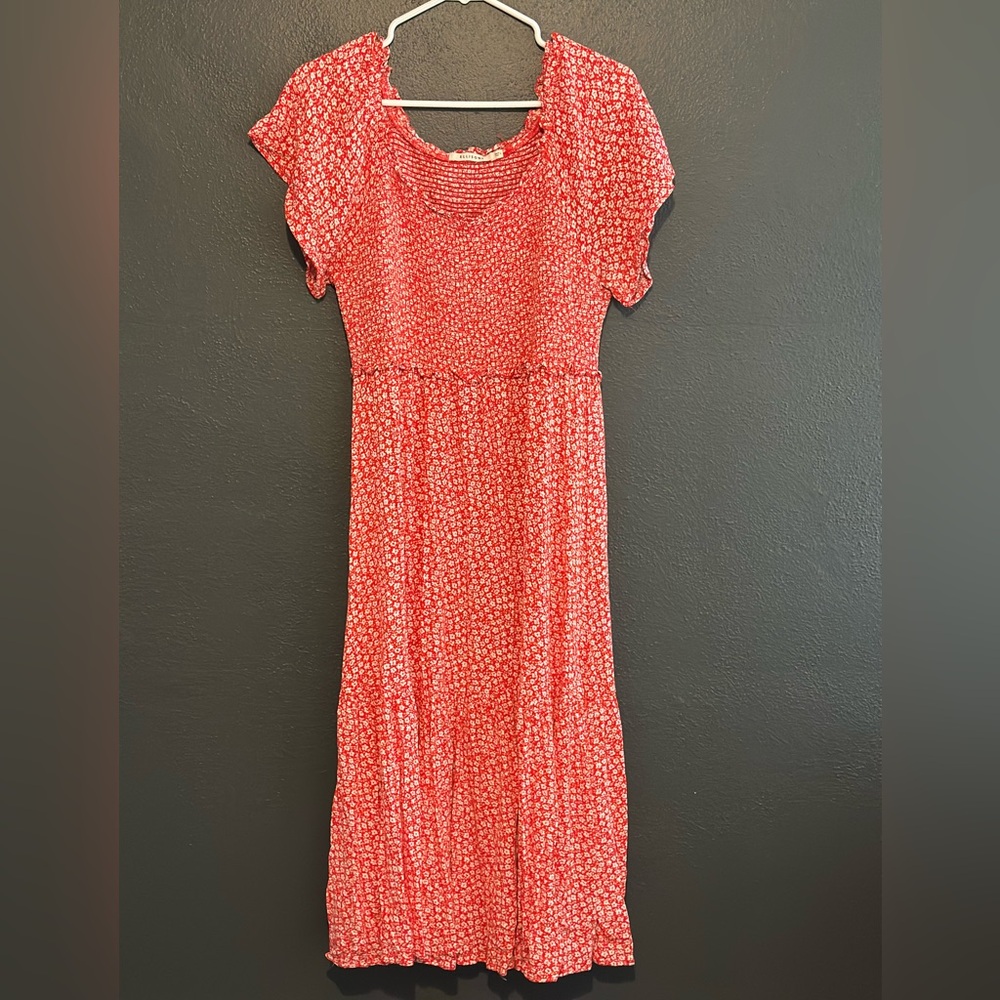 Ellison Smocked Red Floral Midi Dress